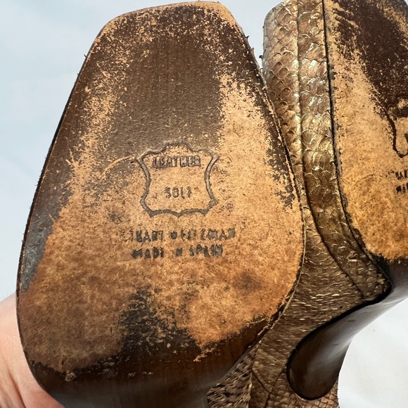 Stuart Weitzman Gold Python Platform Lace Up Heels 8.5 Made Spain - Picture 10 of 13